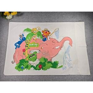 Vintage 70s Sesame Street Safari Pillowcase JCPenney Big Bird Oscar Grover Ernie